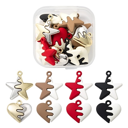 16Pcs 8 Style Spray Painted Alloy Pendants, Heart & Star