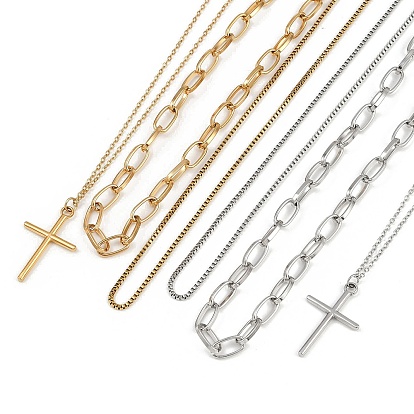 304 подвеска-крест из нержавеющей стали 3 многослойные ожерелья для женщин