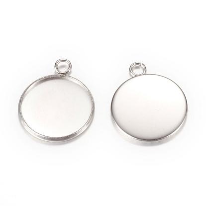 304 Stainless Steel Pendant Cabochon Settings, Plain Edge Bezel Cups, Flat Round