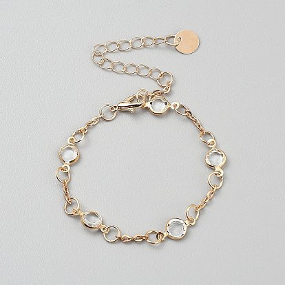 Браслеты из сплава с плоскими круглыми звеньями, ювелирные изделия из кабельной цепи для женщин, с кубического циркония