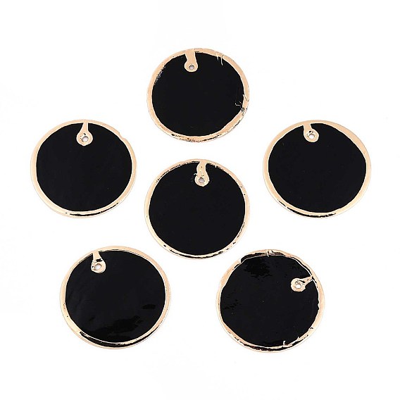 Подвески из натуральной ракушки капиз, окрашенные распылением, подвески-диски с латунной окантовкой, золотые