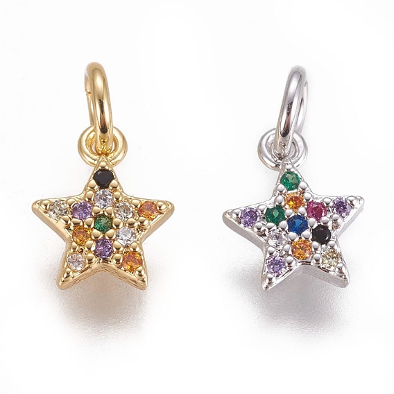 Brass Micro Pave Cubic Zirconia Charms, Star, Colorful