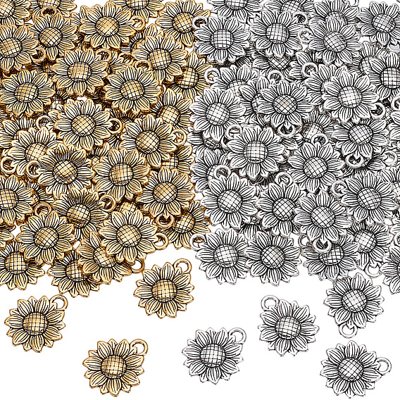 120 шт 2 цвета подвески из сплава в тибетском стиле, без кадмия и без свинца, подсолнечник