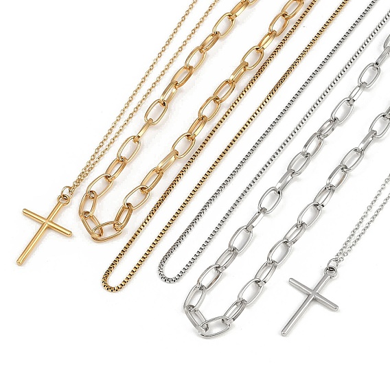 304 подвеска-крест из нержавеющей стали 3 многослойные ожерелья для женщин