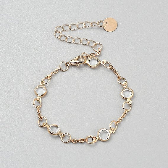 Браслеты из сплава с плоскими круглыми звеньями, ювелирные изделия из кабельной цепи для женщин, с кубического циркония