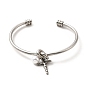 Acrylic Pearl & Cross Charms Open Cuff Bangle, 304 Stainless Steel Love Knot Torque Bangle for Women