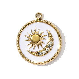 304 нержавеющей стальной эмали подвески, со стразами, плоский круглый с подвесками солнца и луны, ионное покрытие (ip)