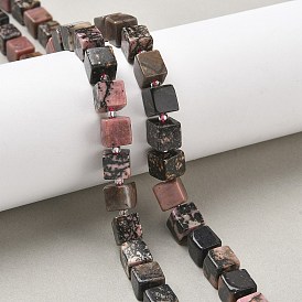 Природные родонит бисер нитей, кубические, с бисером