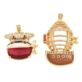 Micro cuivres ouvrent pendentifs zircone cubique, avec émail et verre, breloques en forme de dirigeable, sans cadmium et sans plomb, crémaillère plaquage, plaqué longue durée, réel 18 k plaqué or