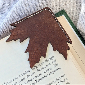 PU Leather Bookmarks, Vintage Maple Leaf Corner Bookmark for Reading Accessories
