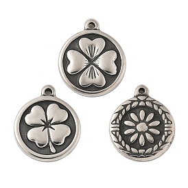304 подвески из нержавеющей стали в тибетском стиле, круглые, античное серебро