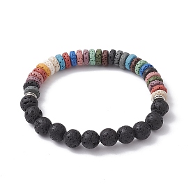 Окрашенные разноцветные браслеты из стретч-бусин из натурального лавового камня