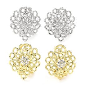 Flower Brass Micro Pave Cubic Zirconia Stud Earrings Finding, with Horizontal Loops, Cadmium Free & Lead Free
