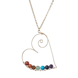 Ожерелье с подвеской в форме сердца из сплава в форме сердца из натуральных и синтетических драгоценных камней из бисера