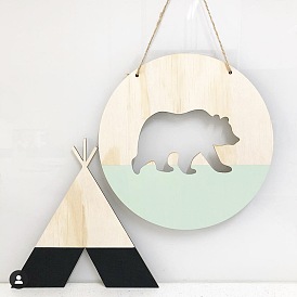 Wind home round polar bear wood chip wall hanging with children's model room decoration children's clothing store decoration