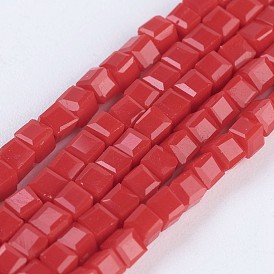 Opaque Glass Beads Strands, Faceted, Cube