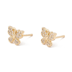 Clear Cubic Zirconia Butterfly Stud Earrings, Brass Jewelry for Women, Lead Free & Cadmium Free