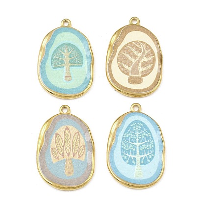 Печатные 304 подвески из нержавеющей стали, овальные с деревом, реальный 18 k позолоченный, вакуумное покрытие pvd