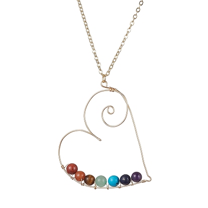 Natural & Synthetic Mixed Gemstone Beaded Alloy Heart Pendant Necklace
