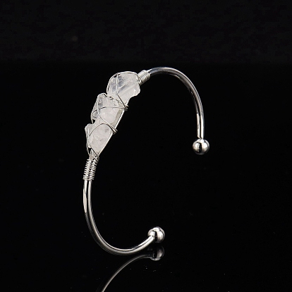 Bracelets de manchette en perles de pierres précieuses mélangées naturelles, bracelet en fil métallique
