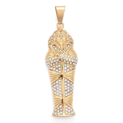 304 Stainless Steel Big Pendants, with Crystal Rhinestone, Mummy