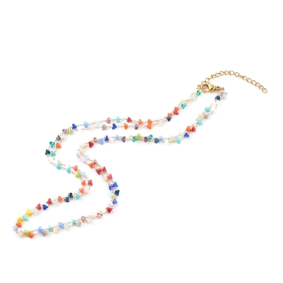 Glass Beaded Double Layer Necklaces, with 304 Stainless Steel Lobster Claw Clasps, Colorful