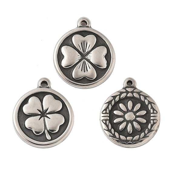 304 подвески из нержавеющей стали в тибетском стиле, круглые, античное серебро