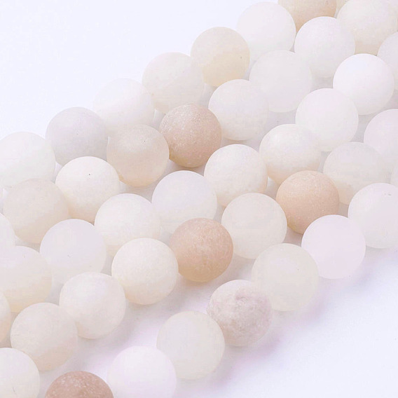 Natural Pink Aventurine Bead Strands, Frosted, Round