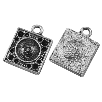 Square Alloy Pendant Rhinestone Settings, Lead Free and Cadmium Free