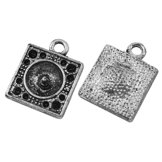 Square Alloy Pendant Rhinestone Settings, Lead Free and Cadmium Free