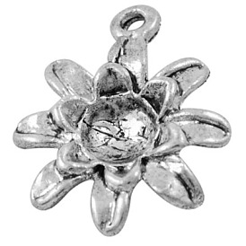 Alloy Finding Pendants, Lead Free and Cadmium Free, Flower, 19mm long, 15mm wide, 3.5mm thick, hole: 1mm