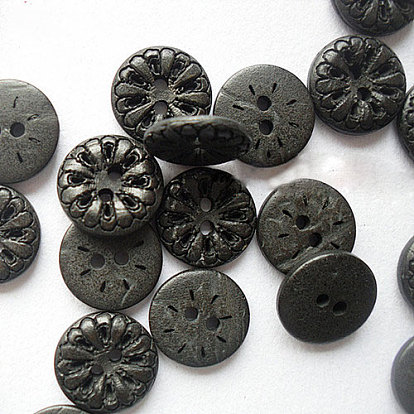 Carved 2-Hole Basic Sewing Buttons, Coconut Buttons, 13mm