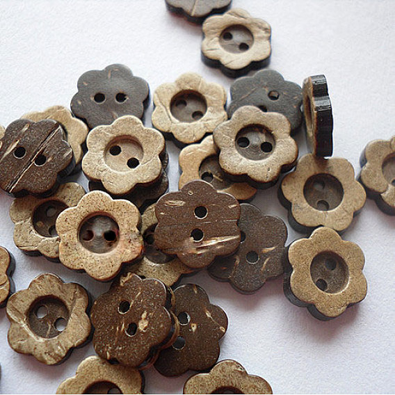 2-Hole Buttons in Flower Shape, Coconut Button, 13mm