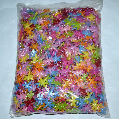 Dragonfly Pendants, AB Color Plastic Pendants, 21x20mm, Hole: 2mm, about 1000pcs/bag