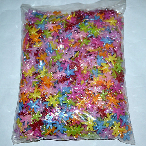 Dragonfly Pendants, AB Color Plastic Pendants, 21x20mm, Hole: 2mm, about 1000pcs/bag