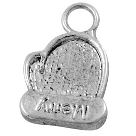 Alloy Finding Glove Charms, Lead Free and Cadmium Free,  16mm long, 10mm wide ,2mm thick, hole: 3mm