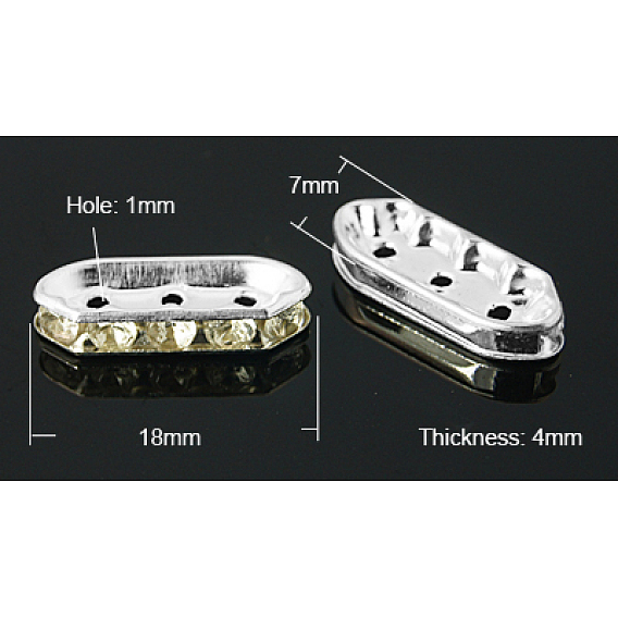 Brass Rhinestone Bridge Spacers, Grade A, Hexagon, 18x7x4mm, Hole: 1mm