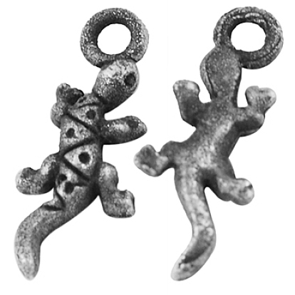 Charms de aleación, sin plomo y cadmio, geco, color de plata antiguo, sobre 12.5 mm de largo, 5 mm de ancho, 2.1 mm de espesor, agujero: 1 mm