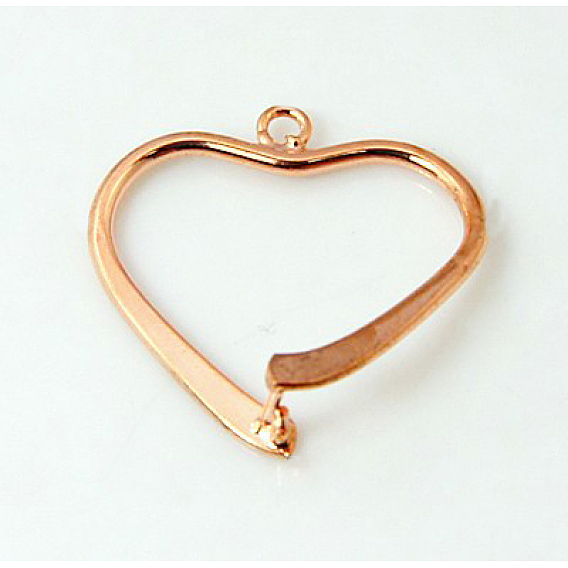 Brass Ice Pick Pinch Bails, Heart, Nickel Free, 23~24x25~27mm, Hole: 2mm