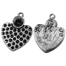 Heart Alloy Pendant Rhinestone Settings, Lead Free and Cadmium Free, Antique Silver Color, about 25mm long, 19mm wide, 2mm thick, hole: 1mm
