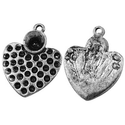 Heart Alloy Pendant Rhinestone Settings, Lead Free and Cadmium Free, Antique Silver Color, about 25mm long, 19mm wide, 2mm thick, hole: 1mm