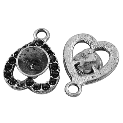 Heart Alloy Pendant Rhinestone Settings, Lead Free and Cadmium Free