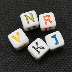 Initial Acrylic Horizontal Hole Beads, Mixed Letters, Cube, 11x11x11mm, Hole: 3.5mm