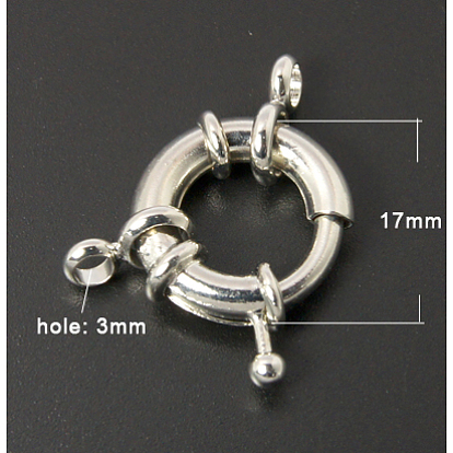 Латунные пружинные кольца застежки, с петлями, 17 мм, отверстие : 3 мм