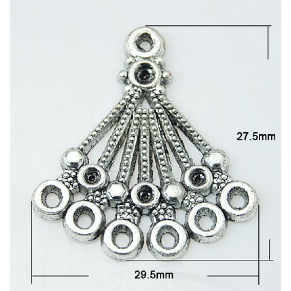 Connecteurs strass support en alliage, sans cadmium et sans plomb, fan, 27.5x24.5x1.5mm, Trou: 1.5mm