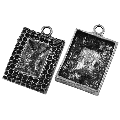 Tibetan Style Alloy Pendant Rhinestone Settings, Lead Free & Cadmium Free, Rectangle