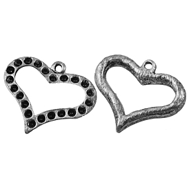 Heart Alloy Pendant Rhinestone Settings, Lead Free and Cadmium Free, Antique Silver Color, about 25mm long, 21mm wide, 2mm thick, hole:1mm