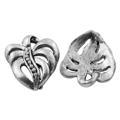 Charms de aleación, sin plomo y cadmio, tema tropical, hoja de monstera, plata antigua, sobre 12 mm de largo, 11.5 mm de ancho, 3 mm de espesor, agujero: 1.2 mm