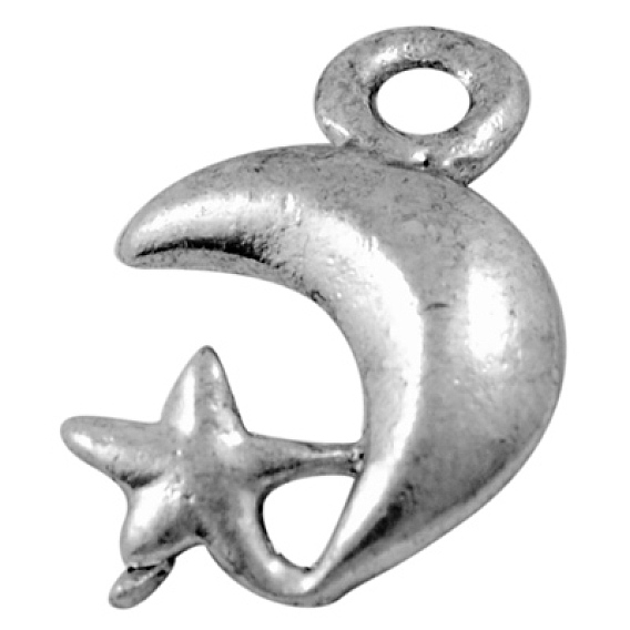 Alloy Finding Pendants, Lead Free and Cadmium Free, Moon, 16mm long, 12mm wide, 2.5mm thick, hole: 1.5mm