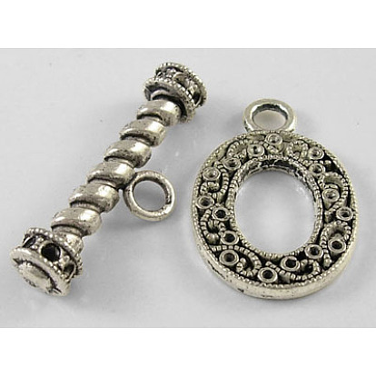 Tibetan Style Toggle Clasps, Lead Free and Cadmium Free, Oval: about 21.5mm wide, 33mm long, Bar: 8mm wide, 39mm long, hole: 4mm